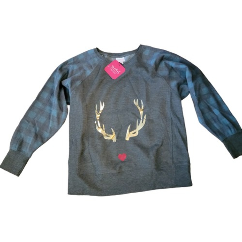 Isabel Maternity Womens Gray Blue Fleece Long Sleeve Pullover Sweatshirt‎ S/M